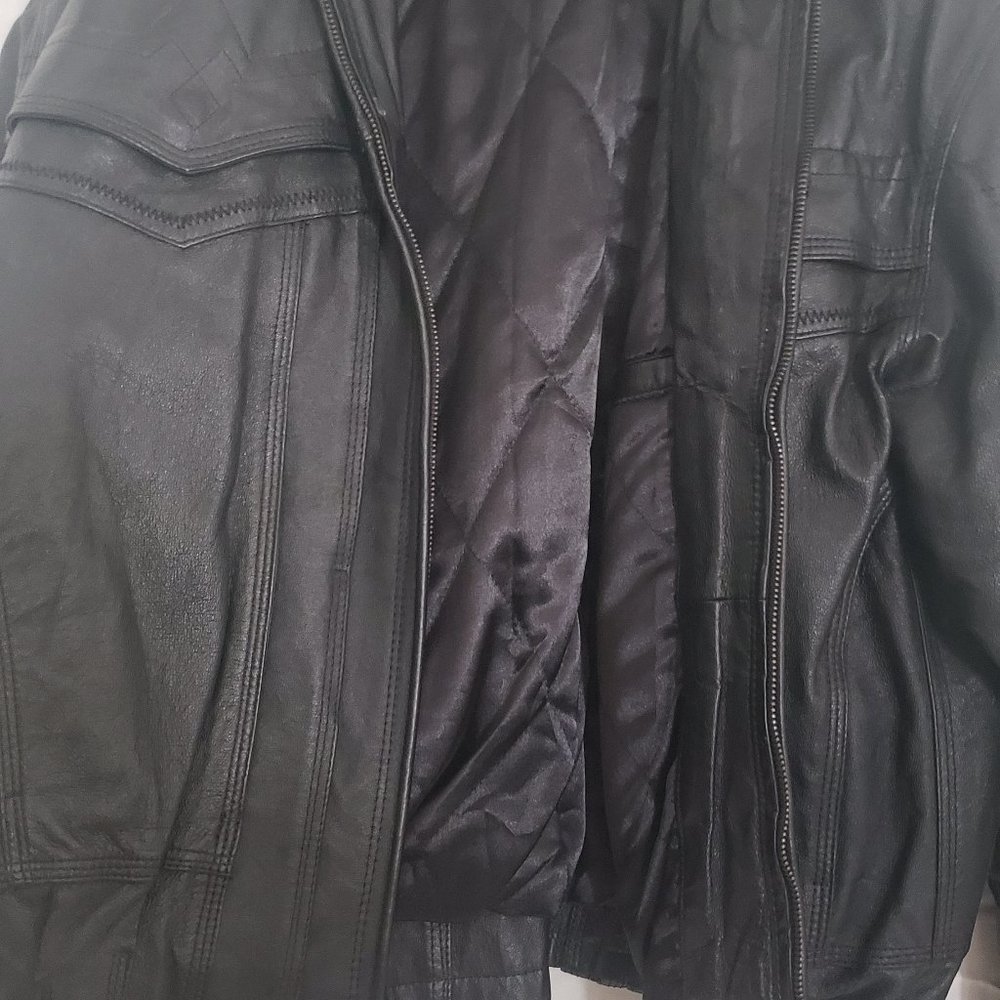 Black Leather Bomber style jacket by Weekends
